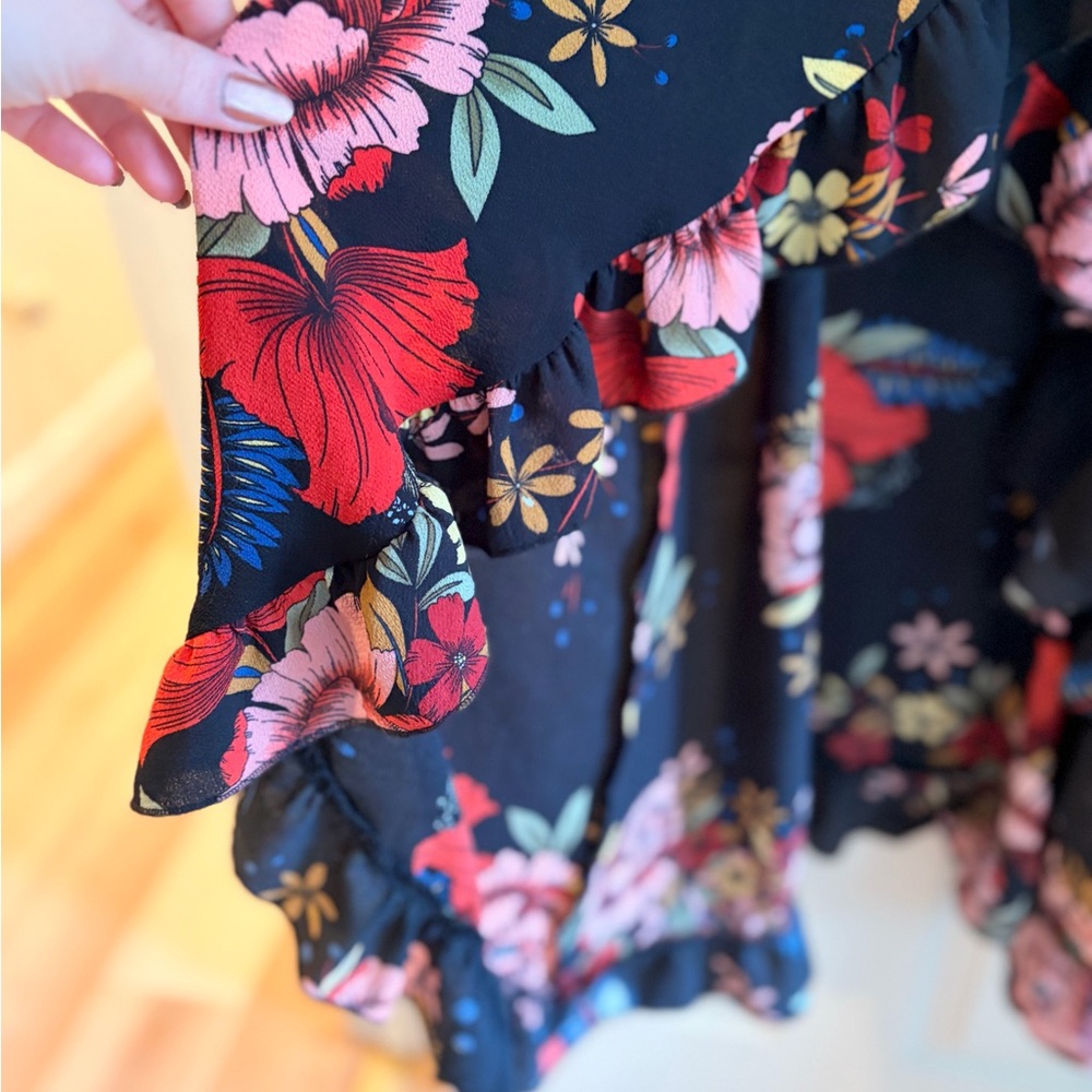 Boohoo Floral Lola Wrap Dress - Black and Red - Picture 7 of 8